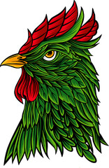 Hand-drawn illustration of a chicken's head