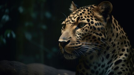  a close up of a leopard on a rock in the dark.  generative ai