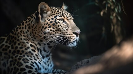  a large leopard sitting on top of a lush green field.  generative ai