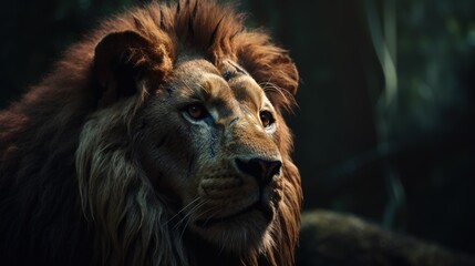  a close up of a lion with a blurry background.  generative ai