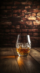 A Glass of Whiskey on a Rustic Wooden Table
