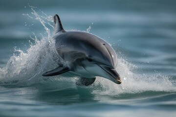 Fototapeta premium AI generated illustration of Aabottlenose dolphin jumping in the ocean