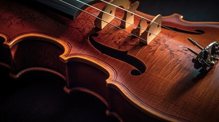  a close up of a violin on a black background,.  generative ai