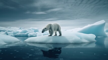 Naklejka na ściany i meble a polar bear standing on an iceberg in the ocean. generative ai