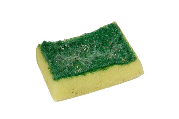 Dirty sponge, isolated on white background. Sponge close-up