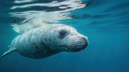  a close up of a sea lion swimming in the ocean.  generative ai