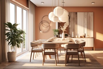 Close-Up Details of a Luxurious Dining Room with Elegant Table Settings and modern furniture.