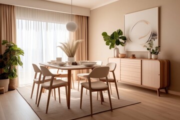 3D Render of a Modern Dining Room with State-of-the-Art Furniture