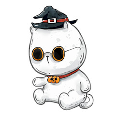 White cat with black glasses for Halloween