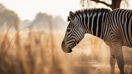  a zebra standing in the middle of a field of tall grass.  generative ai