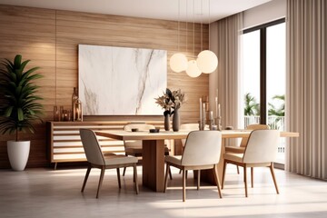 Close-Up Details of a Dining Room with Elegant Decor and Luxurious Finishes. Details of high-end state-of-the-art furniture.
