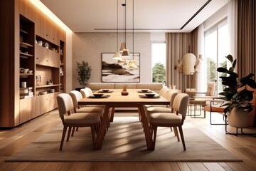 Wide View of a State-of-the-Art Dining Room with a Glass Table, Modern Chairs, and Artistic Lighting