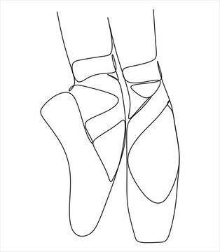 recommend clip art: Isolated vector illustration. Hand drawn sketch of ballerina's feet in ballet shoes standing on pointe. Black and white linear silhouette.