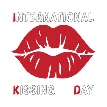 International kissing day design template.  Red lips on white background. Poster, banner, greeting card, vector illustration design.