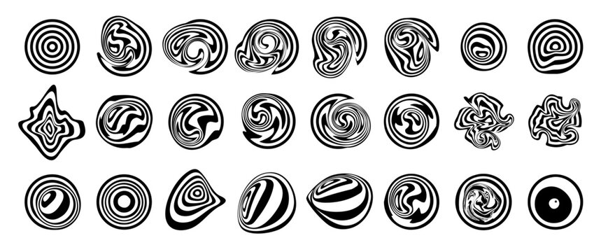 Vector groovy psychedelic social media highlights. Trippy rave cosmos graphic design elements. Psy trance icons. Brutalism style cool fun positive vibes funky geometric hippie psychedelia fluid shapes