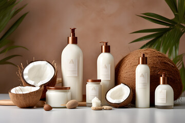 Obraz na płótnie Canvas coconut oil Concept Beautiful composition of spa treatment ai generated art