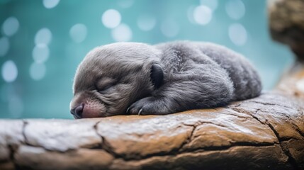  a baby sleeping on top of a tree branch in a zoo.  generative ai