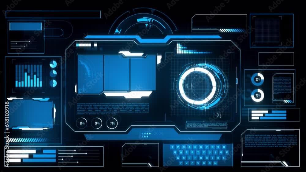 Wall mural futuristic hud display with sci fi elements. blue digital data interface. future technology screen. 