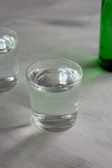 Sparkling Mineral Water in a Glass, side view.
