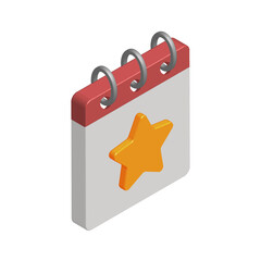 Isometric icon of calendar with star