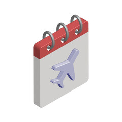 Isometric icon of calendar with plane
