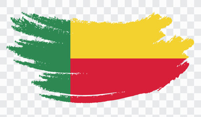 Grunge brush stroke with BENIN national flag. Watercolor painting flag,poster, banner of the national flag. Style watercolor drawing. Vector isolated on transparent background.