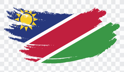 Grunge brush stroke with NAMIBIA national flag. Watercolor painting flag,poster, banner of the national flag. Style watercolor drawing. Vector isolated on transparent background.