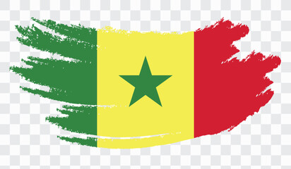 Grunge brush stroke with SENEGAL national flag. Watercolor painting flag,poster, banner of the national flag. Style watercolor drawing. Vector isolated on transparent background.