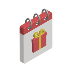 Isometric icon of calendar with gift
