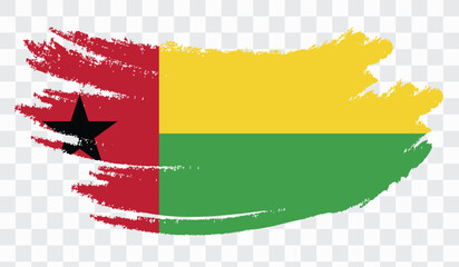 Grunge brush stroke with GUINEA BISSAU national flag. Watercolor painting flag,poster, banner of the national flag. Style watercolor drawing. Vector isolated on transparent background.