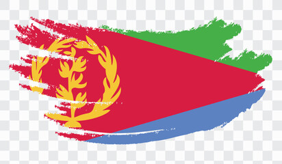 Grunge brush stroke with ERITREA national flag. Watercolor painting flag,poster, banner of the national flag. Style watercolor drawing. Vector isolated on transparent background.