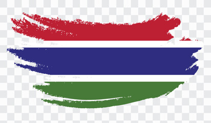 Obraz premium Grunge brush stroke with GAMBIA national flag. Watercolor painting flag,poster, banner of the national flag. Style watercolor drawing. Vector isolated on transparent background.