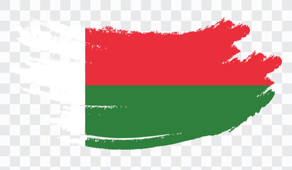 Grunge brush stroke with MADAGASCAR national flag. Watercolor painting flag,poster, banner of the national flag. Style watercolor drawing. Vector isolated on transparent background.