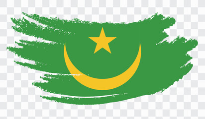 Grunge brush stroke with MAURITANIA national flag. Watercolor painting flag,poster, banner of the national flag. Style watercolor drawing. Vector isolated on transparent background.