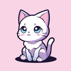 Illustration of an adorable cartoon cat on a pink background