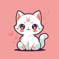 Illustration of an adorable cartoon cat on a pink background