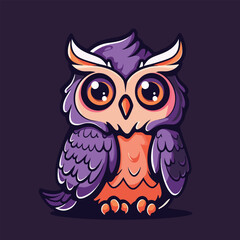 Illustration of an adorable cartoon owl 
on a dark purple background