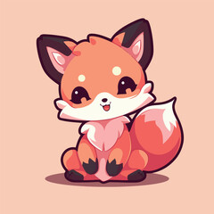 Illustration of an adorable cartoon fox on a pink background