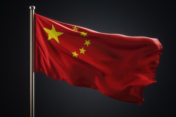 Realistic 3D Rendering of China's Flag in Motion: Vibrant Symbol of Patriotism against Black Background.