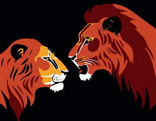 Vector illustration of a lion and lioness together