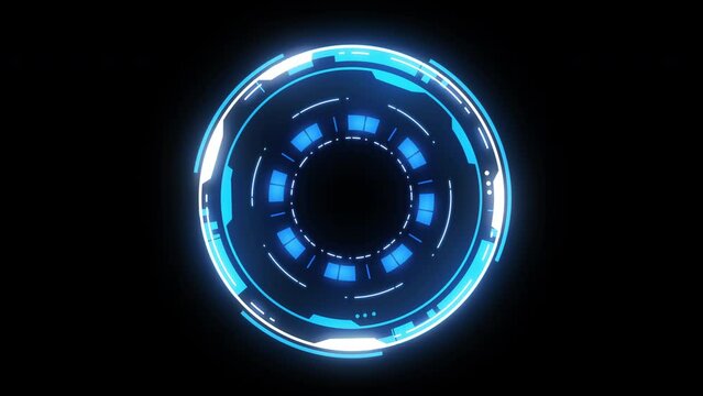 Glowing HUD circles display. Indicates futuristic hi-tech process, loading.