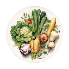 Watercolor vegetables clipart illustration. Watercolor vegetables on transparent background. Generative AI