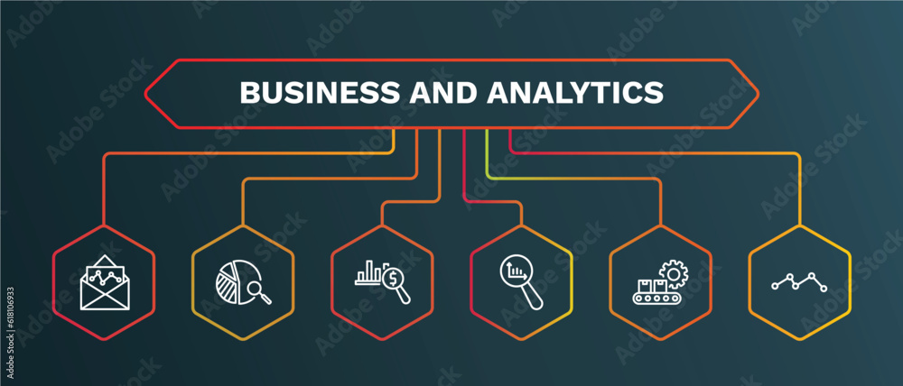 Wall mural set of business and analytics white thin line icons. business and analytics outline icons with infog