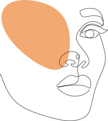 Continuous line drawing of face and hairstyle, fashion concept, minimalist female beauty, vector illustration for t-shirt, slogan design, print style