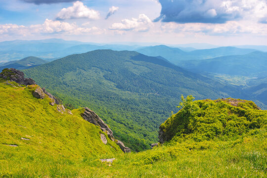 nature landscape in mountains. carpathian watershed ridge in summer. sunny weather