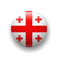 Realistic glossy button with flag of Georgia. 3d vector element with shadow underneath. Best for mobile apps, UI and web design.