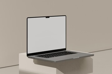 Laptop on beige block
