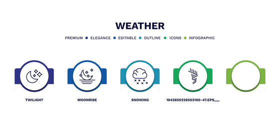 set of weather thin line icons. weather outline icons with infographic template. linear icons such as twilight, moonrise, snowing, 1642650226503100-47.eps,,,,,, aurora vector.