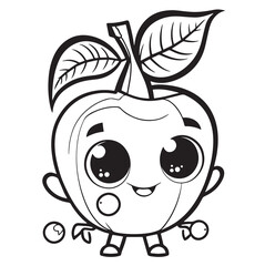 Vector hand drawn cute cartoonish apple outline illustration. Coloring page for kids and adults. Print design, t-shirt design, tattoo design, mural art, line art.