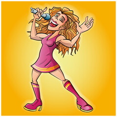 Beatiful lady sings into a microphone